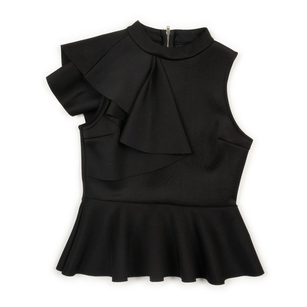 LULU's black asymmetrical ruffle peplum top size S